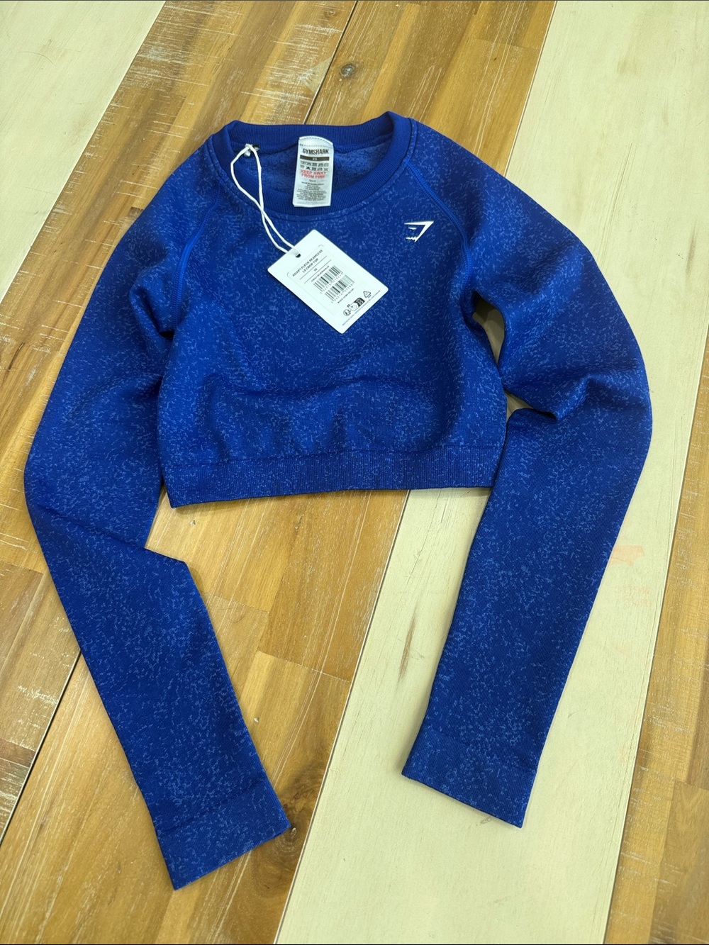 Gymshark Blue Heathered Cropped Long-Sleeve Top